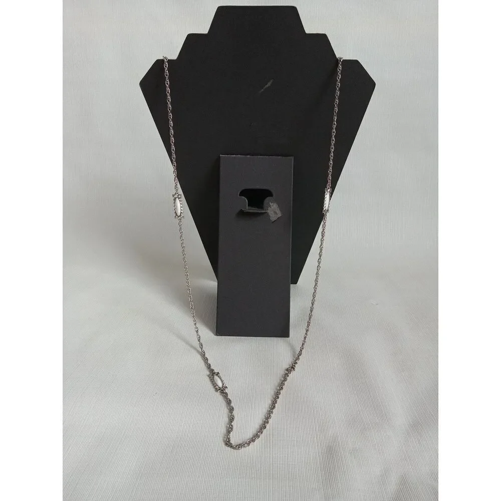 Solid White & Silver Toned Metal Rectangle Accents Long Length Layering Necklace
